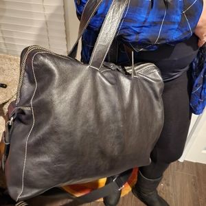 Roots Large black leather overnight bag
